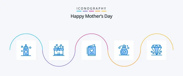 Happy Mothers Day Blue Icon Pack Including Mom Love Gift — 스톡 벡터