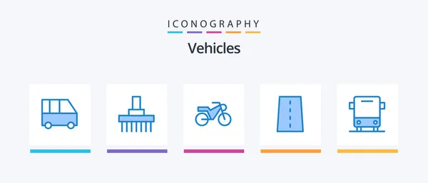 Vehicles Blue Icon Pack Including Car Road Tractor Path Infrastructure — Archivo Imágenes Vectoriales