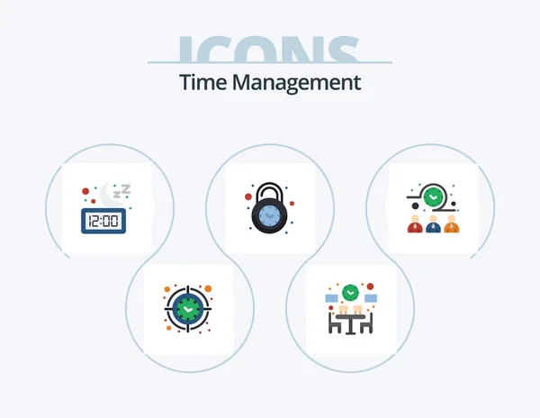 Time Management Flat Icon Pack Icon Design Secure Clock Time — 图库矢量图片