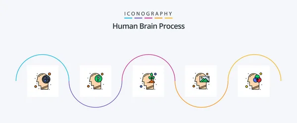 Human Brain Process Line Filled Flat Icon Pack Including Vision — Wektor stockowy