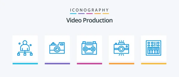 Video Production Blue Icon Pack Including Photography Antique Camera Retro — Archivo Imágenes Vectoriales