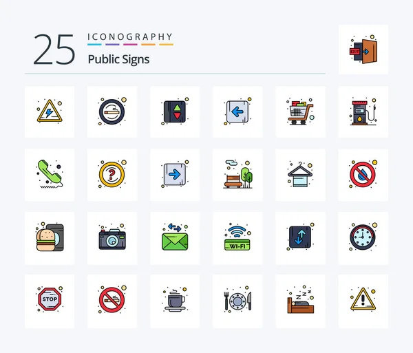 Public Signs Line Filled Icon Pack Including Groceries Cart Elevator — Wektor stockowy
