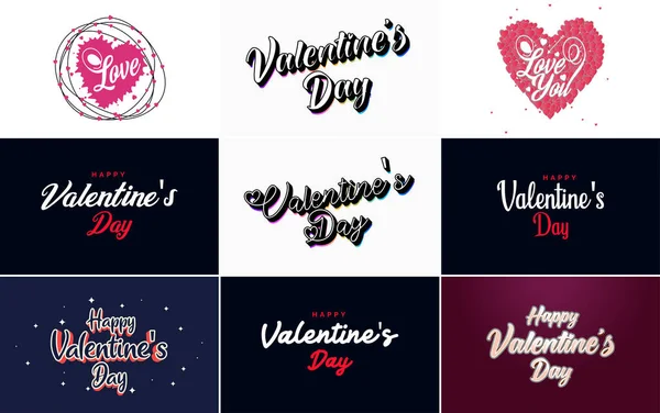 Hand Drawn Black Lettering Valentine Day Pink Hearts White Background — Archivo Imágenes Vectoriales