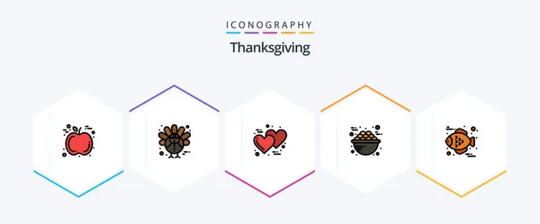 Thanksgiving Filledline Icon Pack Including Food Food Love Breakfast Food — Vetor de Stock