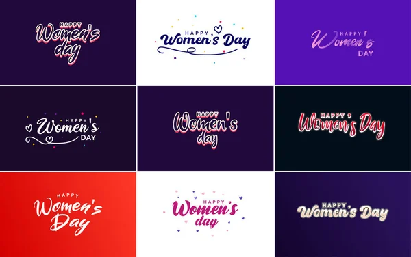 Pink Happy Women Day Typographical Design Elements Set Greeting Cards — 图库矢量图片
