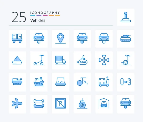 Vehicles Blue Color Icon Pack Including Car Done More Add — Stockvektor