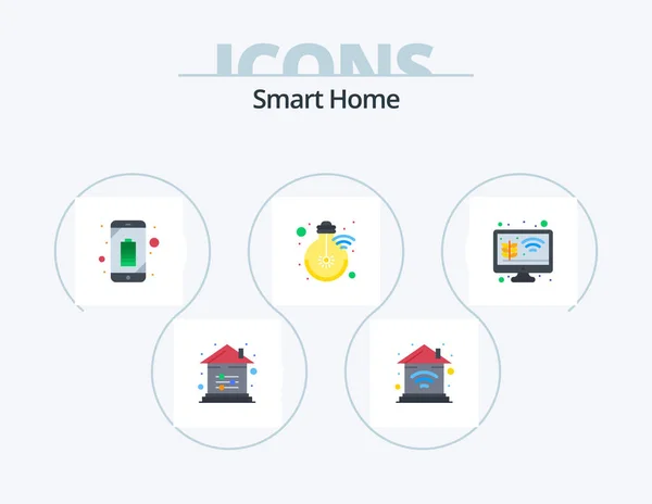 Smart Home Flat Icon Pack Icon Design Smart Lamp Wifi — Wektor stockowy