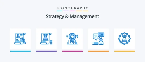 Strategy Management Blue Icon Pack Including Support Chat Planning Light — Vector de stock