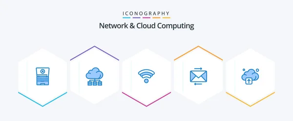Network Cloud Computing Blue Icon Pack Including Upload Wifi Cloud — Stock Vector