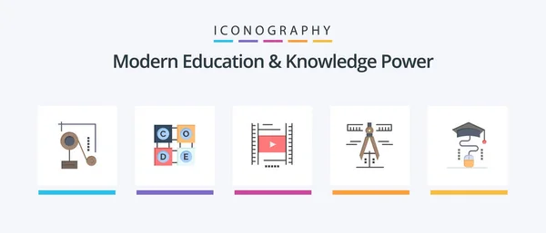 Modern Education Knowledge Power Flat Icon Pack Including Graduation Measure — Stock Vector