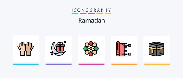 Ramadan Line Filled Icon Pack Including Place Mosque Iftar Islam — Stock Vector
