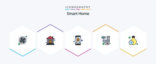 Smart Home Filledline Icon Pack Including Lighting Smart Emergency Robot — Stockvector