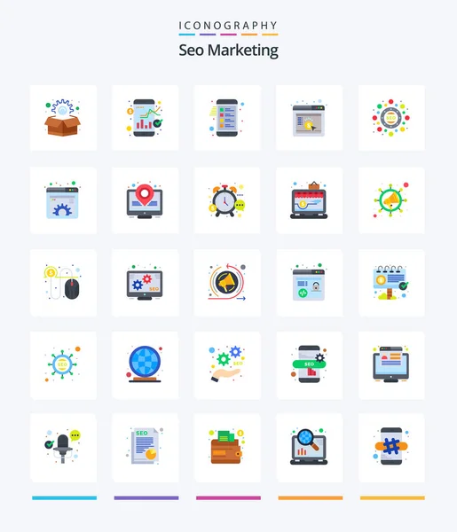 Creative Seo Marketing Paquete Iconos Planos Como Seo Comercialización Portapapeles — Vector de stock