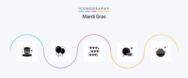 Mardi Gras Glyph Icon Pack Including Food Garland Eat Orange — Image vectorielle