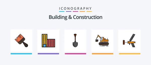 Building Construction Line Filled Icon Pack Including Tool Screw Cutter — Wektor stockowy