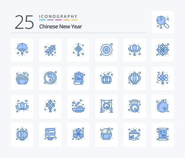 Chinesisches Neujahr Blaue Farbe Symbolpaket Mit Blume China Lampe Jahr — Stockvektor