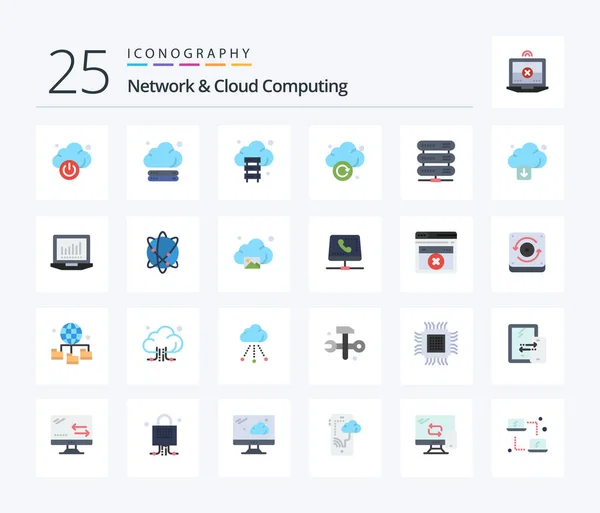 Network Cloud Computing Flat Color Icon Pack Including Download Cloud — Stock Vector