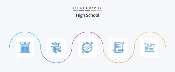 High School Blue Icon Pack Including Student Card Sport Study — Vector de stock