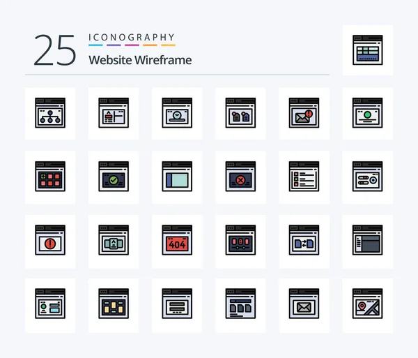 Website Wireframe Line Filled Icon Pack Including Browser Document Web — Stock Vector