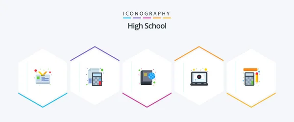 High School Flat Icon Pack Including Tools Screen Book Tutorial — Image vectorielle