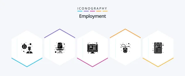 Employment Glyph Icon Pack Including Job Mouse Hardware Computer — Archivo Imágenes Vectoriales