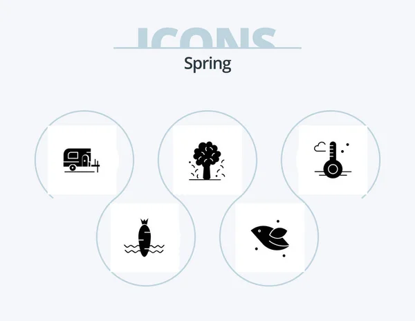 Spring Glyph Icon Pack Icon Design Thermometer Spring Car Nature — Stok Vektör