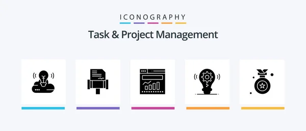 Task Project Management Glyph Icon Pack Including Gear Bulb Rules — Stockvector