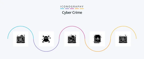 Cyber Crime Glyph Icon Pack Including Device Protection Bomb Lock — Stock vektor