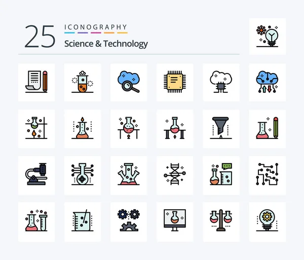 Science Technology Line Full Icon Pack Including Cpu Čip Vědy — Stockový vektor