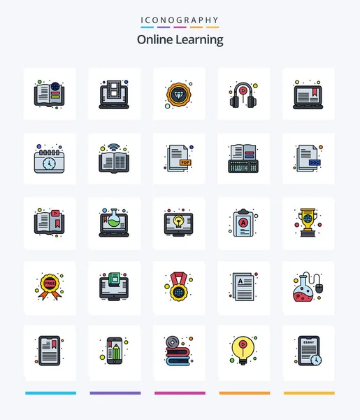 Creative Online Learning Line Filled Icoon Pack Zoals Cursus Een — Stockvector