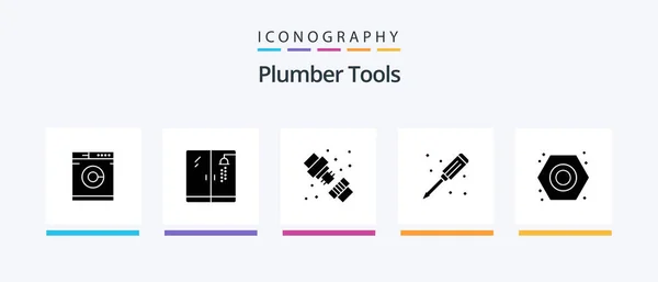 Plumber Glyph Icon Pack Including Plumbing Nut Plumber Mechanical Plumbing — Stok Vektör