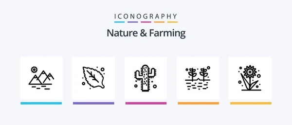 Nature Farming Line Icon Pack Including Farming Crops Cloud Agriculture — Vettoriale Stock