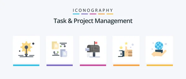 Task Project Management Flat Icon Pack Including Business Mailbox World — Stock vektor