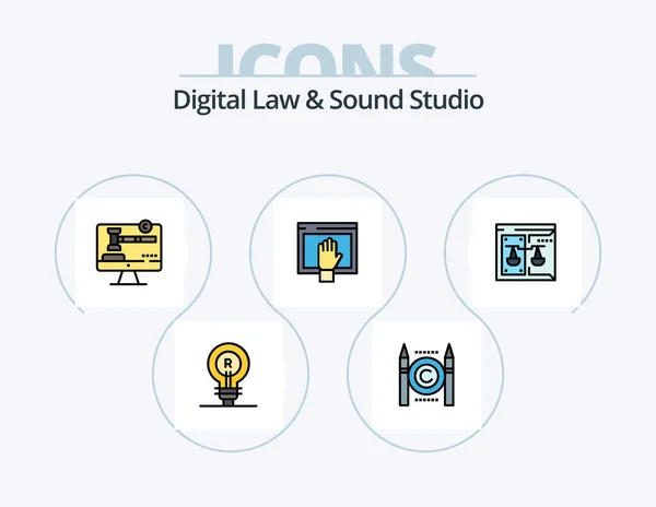 Cyfrowe Prawo Dźwięk Studio Line Wypełnione Ikoną Pack Projekt Ikony — Wektor stockowy