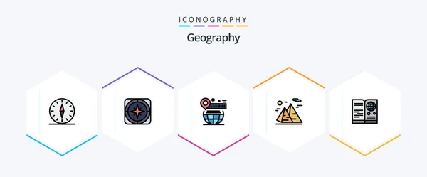 Geo Graphy Filledline Icon Pack Including Visa Passport Globe Travel — Stockový vektor