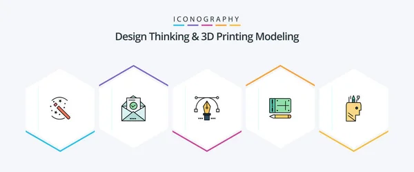 Design Thinking Printing Modeling Заповнена Лінія Іконок Включаючи Ручку Освіта — стоковий вектор