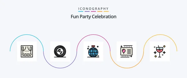 Party Line Lleno Paquete Iconos Incluyendo Partido Vacaciones Canción Tarjeta — Archivo Imágenes Vectoriales