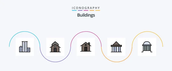 Κτίρια Γραμμή Γεμισμένο Επίπεδη Icon Pack Συμπεριλαμβανομένων Των Στηλών Ακρόπολη — Διανυσματικό Αρχείο