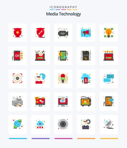 Creative Media Technology Flat Icon Pack Marketing Chat Protect Movie — 图库矢量图片