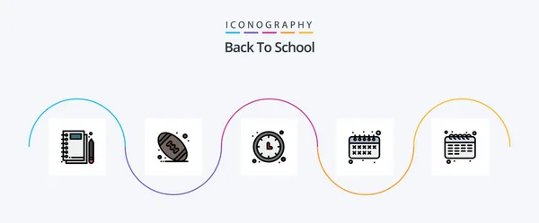 Back School Line Filled Flat Icon Pack Including Education Calendar — Wektor stockowy