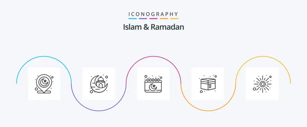 Islam Ramadan Line Icon Pack Including Sun Ramadan Calendar Muslim — Stock vektor