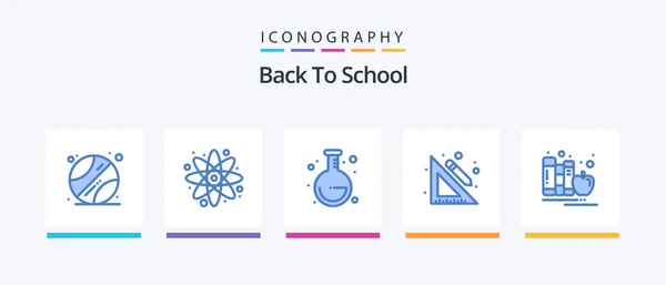 回到学校蓝色5号图标包包括图书馆 实验室 回学校去学校 创意偶像设计 — 图库矢量图片