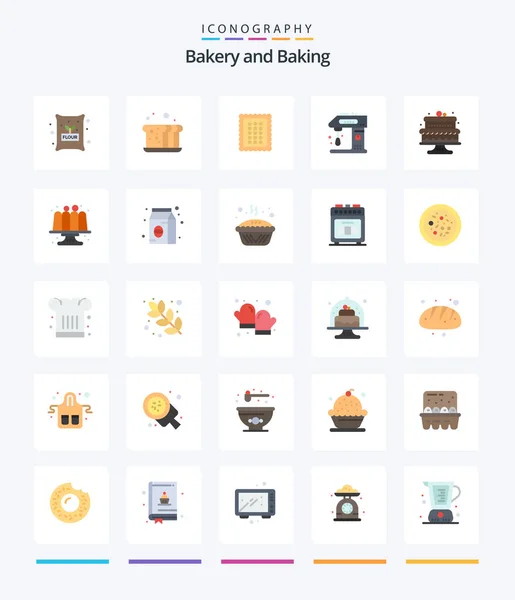 Creative Baking Flache Symbolpaket Wie Kuchen Backen Mahlzeit Gebacken Kochen — Stockvektor