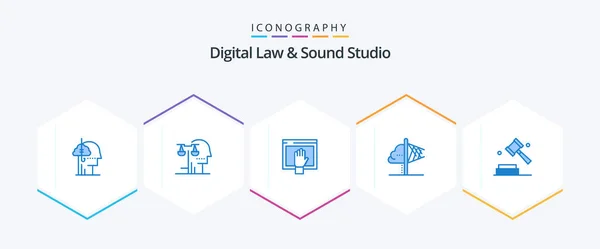 Digital Law Sound Studio Blue Icon Pack Including Imagination Creativity — Stok Vektör