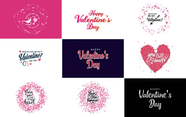 Happy Valentine Day Typography Design Heart Shaped Wreath Gradient Color — Vettoriale Stock