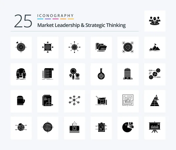 Market Leadership Strategic Thinking Solid Glyph Icon Pack Including Peak — Vector de stock