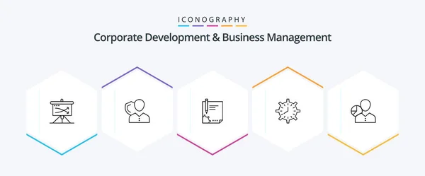 Desarrollo Corporativo Gestión Empresas Paquete Iconos Línea Incluyendo Signo Página — Archivo Imágenes Vectoriales