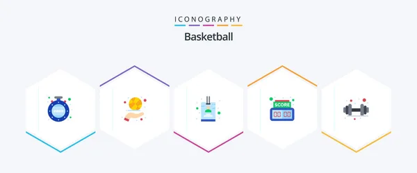 Basketball Flat Icon Pack Including Gym Badge Dumbbell Digital — Vettoriale Stock