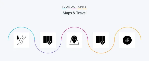 Maps Travel Glyph Icon Pack Including Pin Navigation Compass — Stockvector
