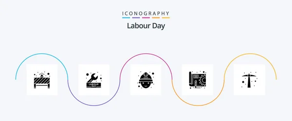 Labour Day Glyph Icon Pack Including Hoe Gear Wrench Pen — Archivo Imágenes Vectoriales